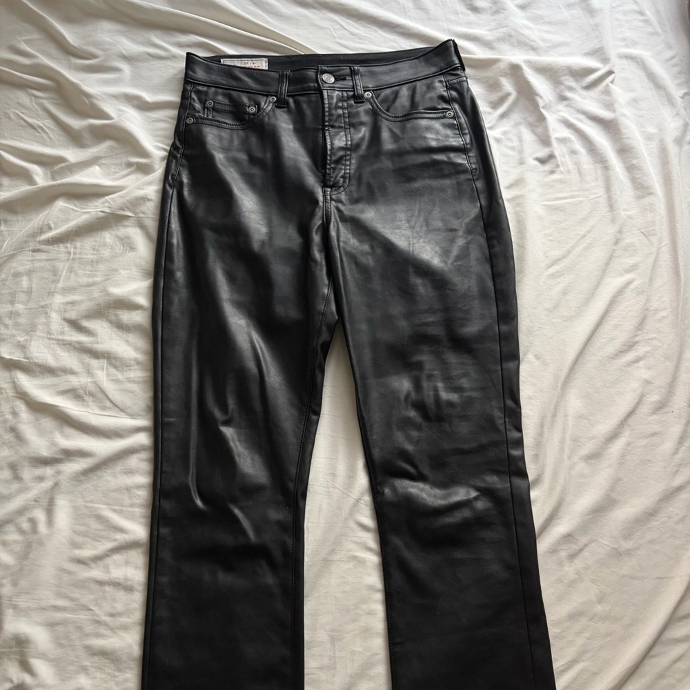Black Vintage Slim High Rise Leather Pants